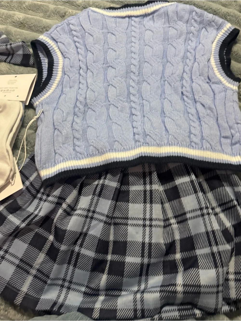 Btween Girls Size 4 Blue Plaid Skirt Sweater Vest 4-Piece Outfit Set NWT